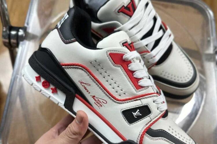 Giày LV Trainer Signature White Black Red Calfskin Trắng Đen Đỏ