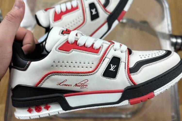 Giày LV Trainer Signature White Black Red Calfskin Trắng Đen Đỏ