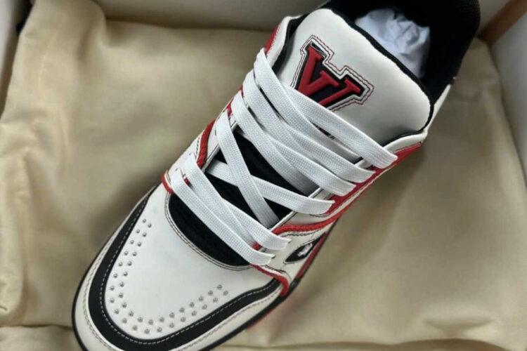 Giày LV Trainer Signature White Black Red Calfskin Trắng Đen Đỏ