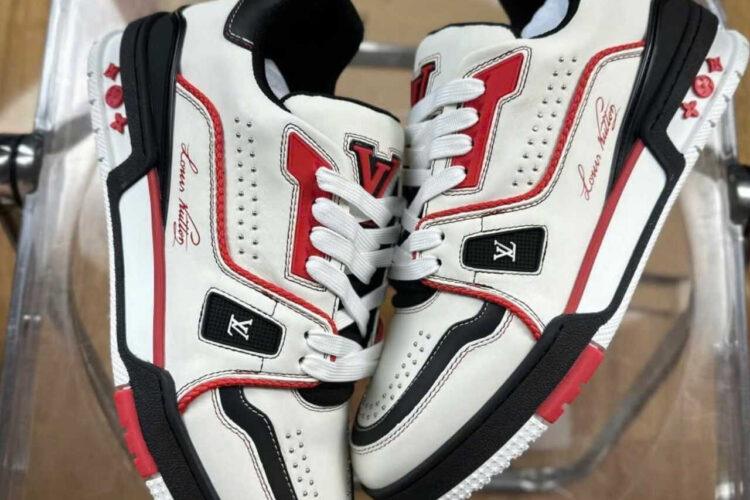 Giày LV Trainer Signature White Black Red Calfskin Trắng Đen Đỏ