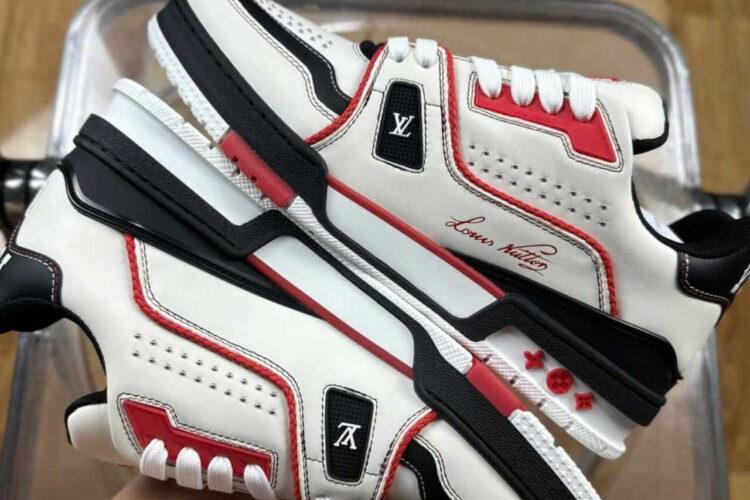Giày LV Trainer Signature White Black Red Calfskin Trắng Đen Đỏ