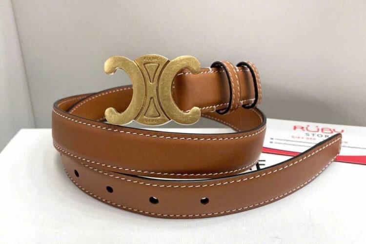 Thắt Lưng Celine Small Triomphe Belt Gold Buckle Tan Calfskin Nâu