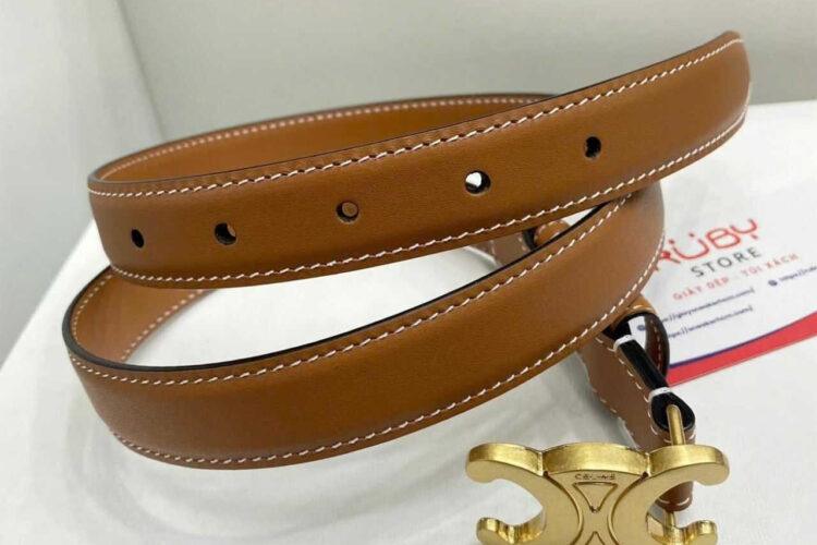 Thắt Lưng Celine Small Triomphe Belt Gold Buckle Tan Calfskin Nâu