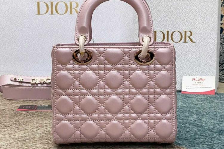 Túi Dior Small Lady Pearl Pink Lambskin GHW Hồng Ngọc Trai