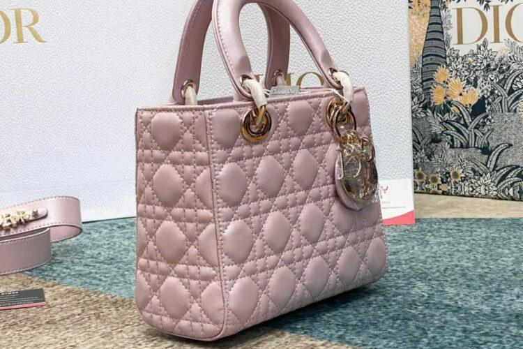 Túi Dior Small Lady Pearl Pink Lambskin GHW Hồng Ngọc Trai