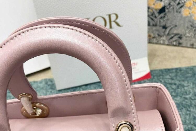 Túi Dior Small Lady Pearl Pink Lambskin GHW Hồng Ngọc Trai
