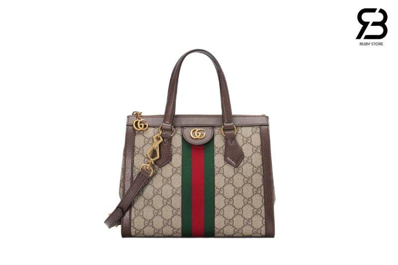 Túi Gucci Ophidia Mini Tote Bag Beige Ebony GG Supreme Brown Nâu