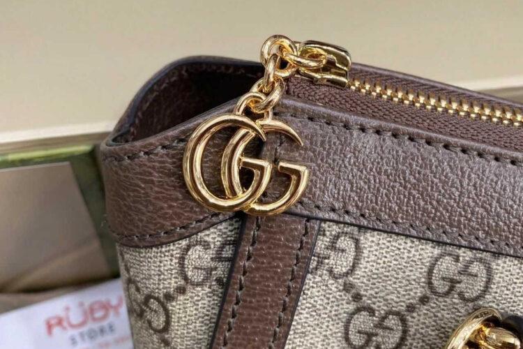 Túi Gucci Ophidia Mini Tote Bag Beige Ebony GG Supreme Brown Nâu