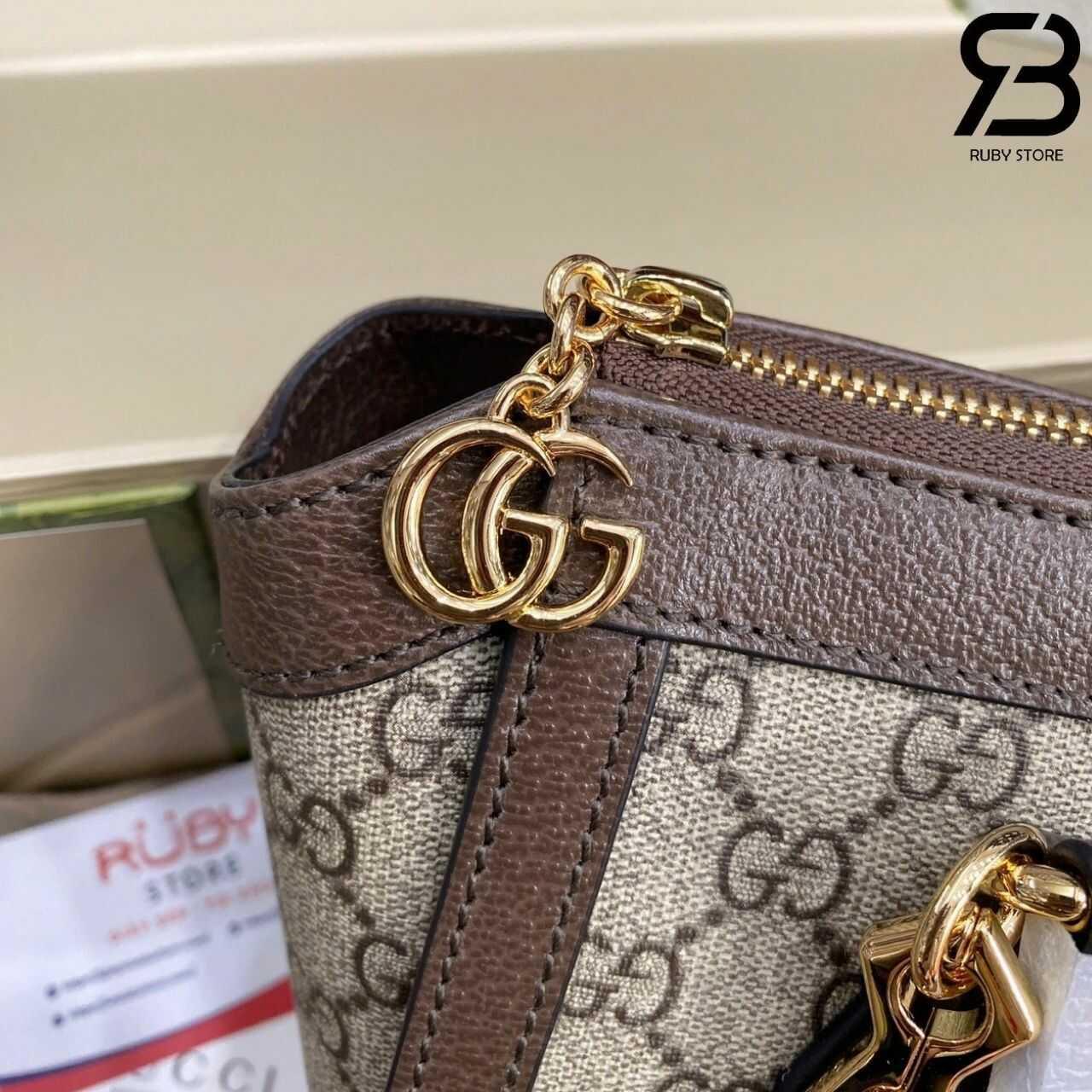 Túi Gucci Ophidia Mini Tote Bag Beige Ebony GG Supreme Brown Nâu