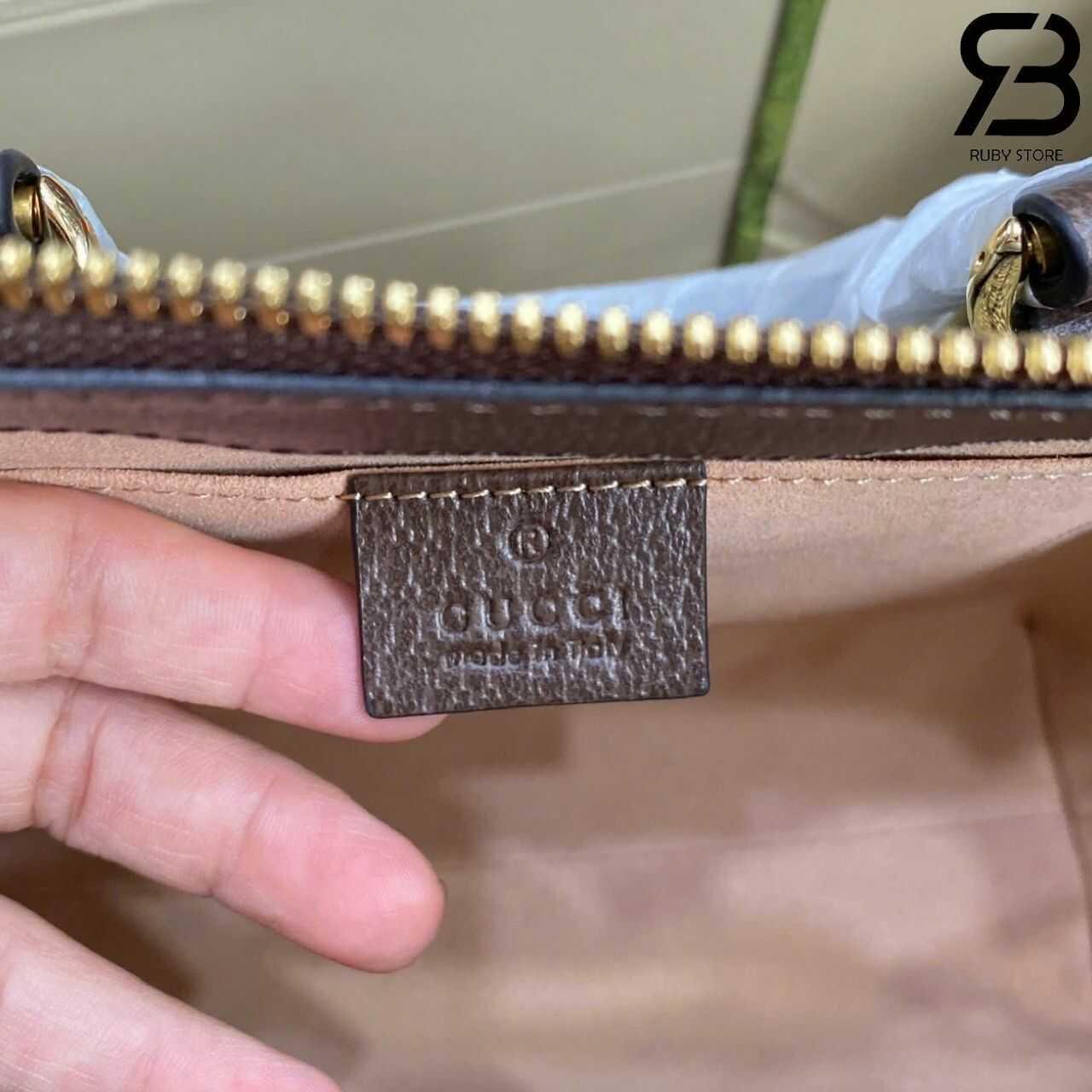 Túi Gucci Ophidia Mini Tote Bag Beige Ebony GG Supreme Brown Nâu