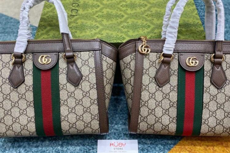 Túi Gucci Ophidia Mini Tote Bag Beige Ebony GG Supreme Brown Nâu