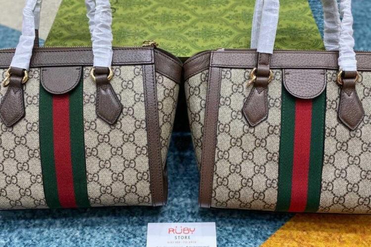 Túi Gucci Ophidia Mini Tote Bag Beige Ebony GG Supreme Brown Nâu Best Quality - Ảnh 14