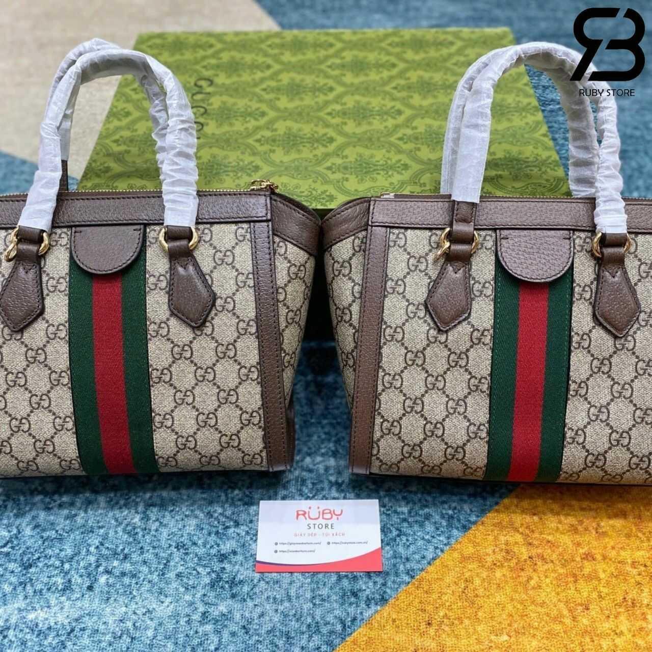 Túi Gucci Ophidia Mini Tote Bag Beige Ebony GG Supreme Brown Nâu Best Quality - Ảnh 14