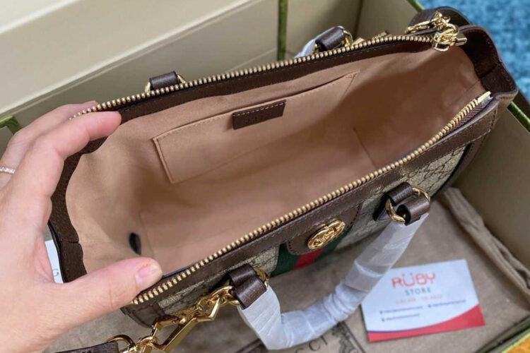 Túi Gucci Ophidia Mini Tote Bag Beige Ebony GG Supreme Brown Nâu