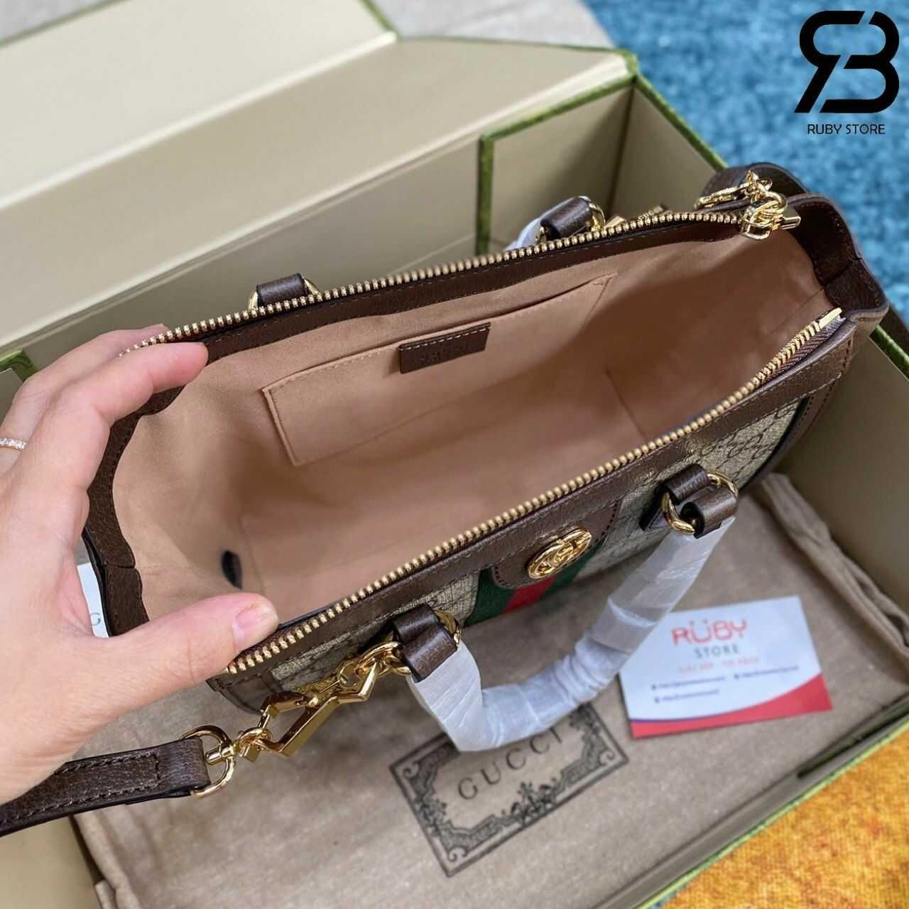 Túi Gucci Ophidia Mini Tote Bag Beige Ebony GG Supreme Brown Nâu