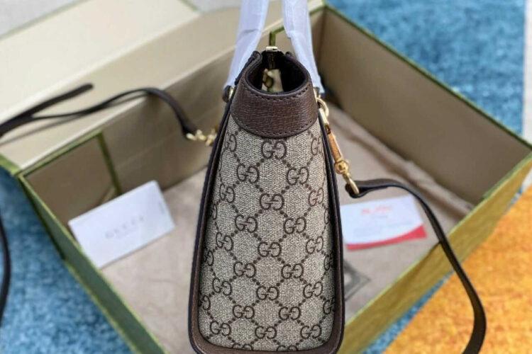 Túi Gucci Ophidia Mini Tote Bag Beige Ebony GG Supreme Brown Nâu