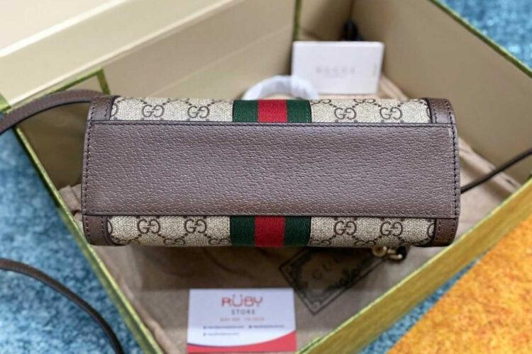 Túi Gucci Ophidia Mini Tote Bag Beige Ebony GG Supreme Brown Nâu