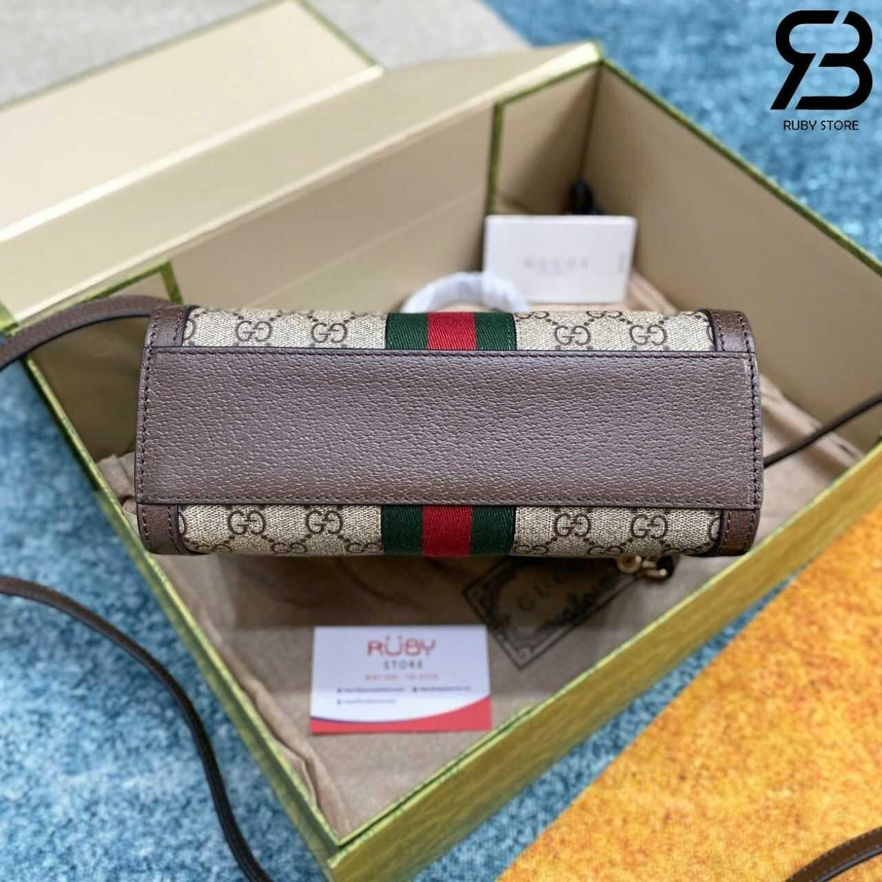 Túi Gucci Ophidia Mini Tote Bag Beige Ebony GG Supreme Brown Nâu
