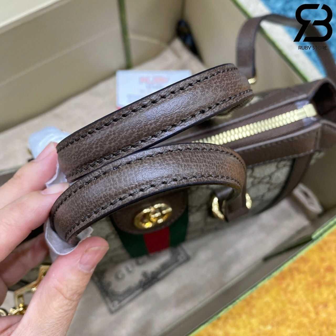Túi Gucci Ophidia Mini Tote Bag Beige Ebony GG Supreme Brown Nâu