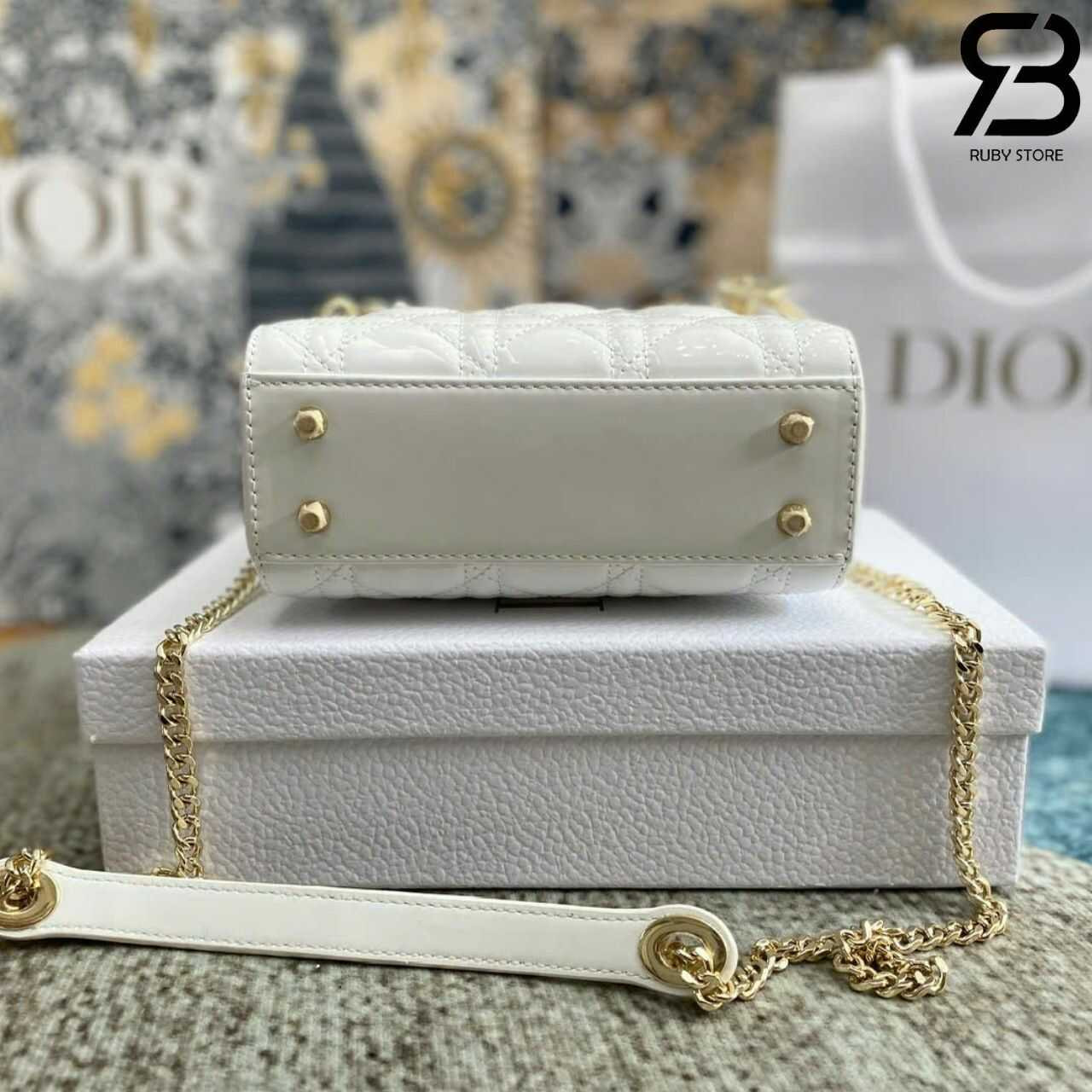 Túi Mini Lady Dior Latte Patent Calfskin GHW Màu Kem Bóng