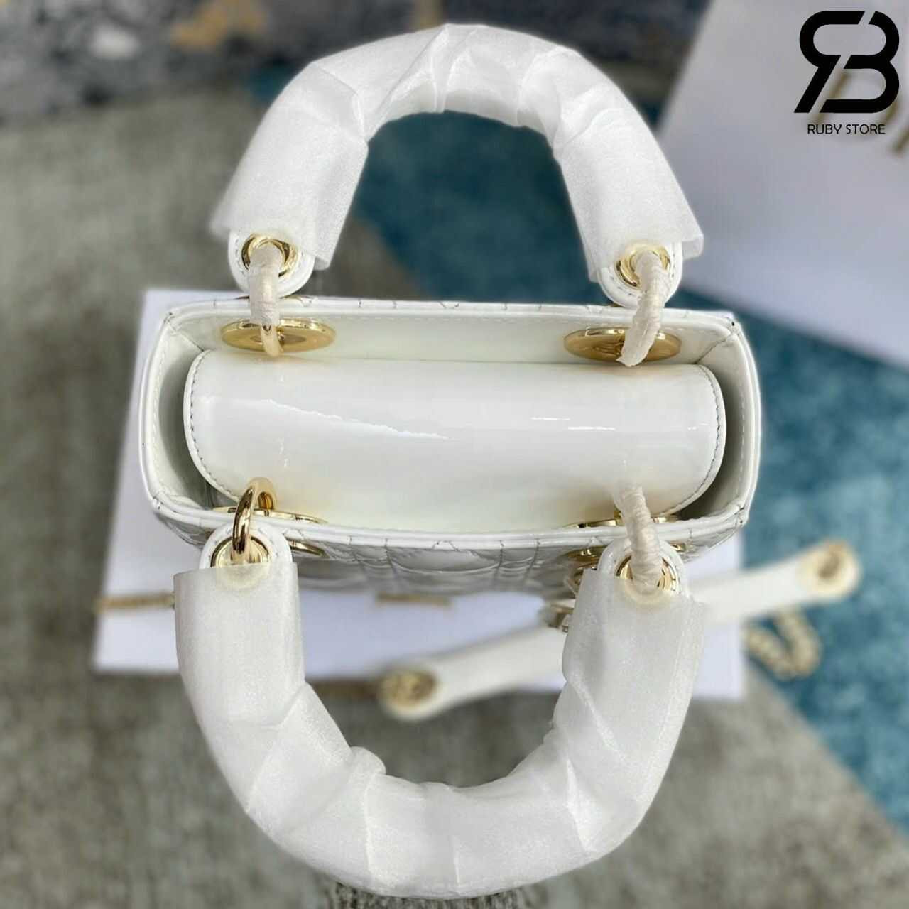 Túi Mini Lady Dior Latte Patent Calfskin GHW Màu Kem Bóng
