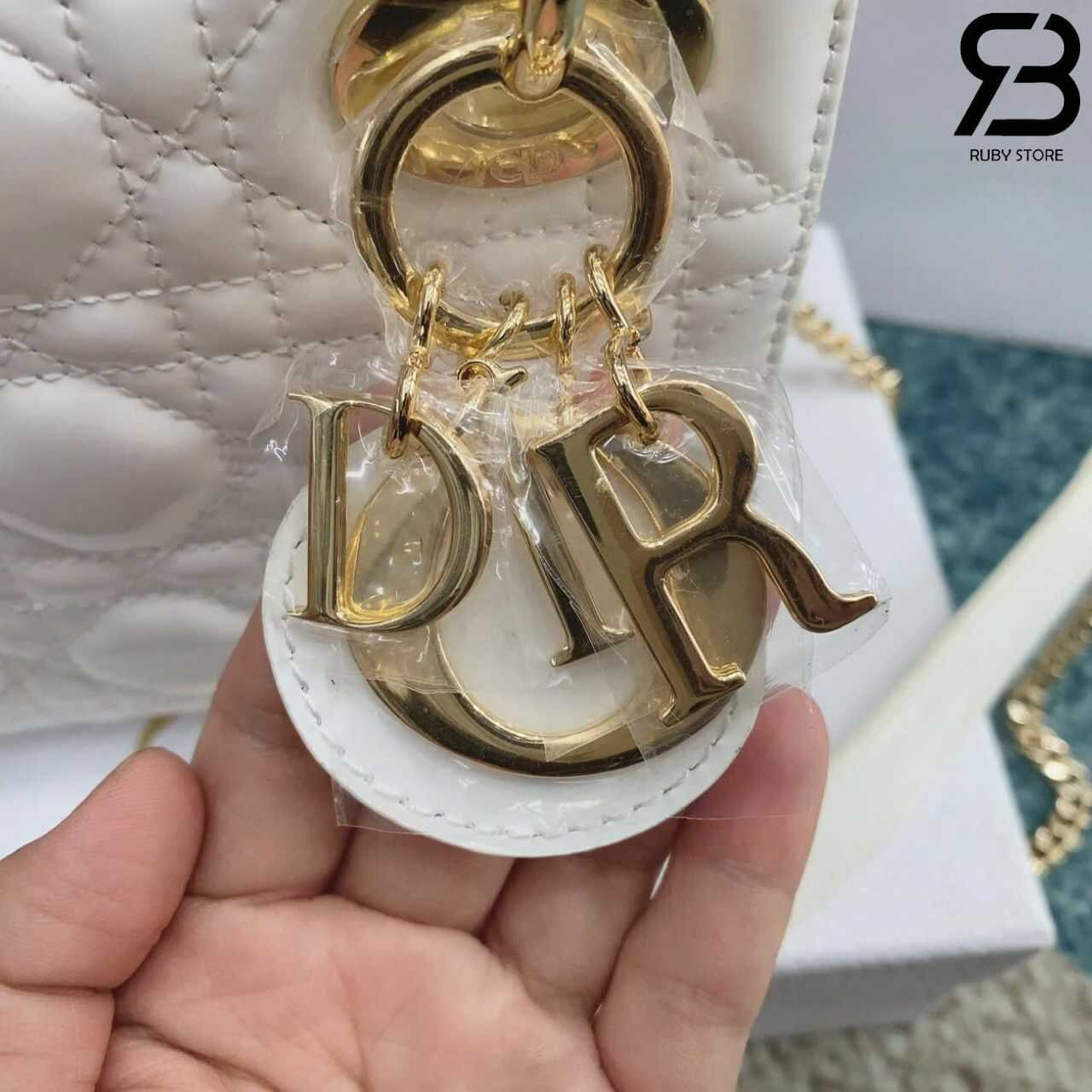 Túi Mini Lady Dior Latte Patent Calfskin GHW Màu Kem Bóng