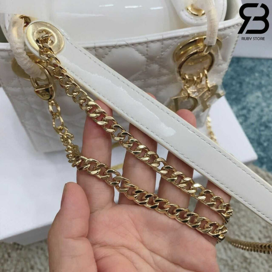 Túi Mini Lady Dior Latte Patent Calfskin GHW Màu Kem Bóng