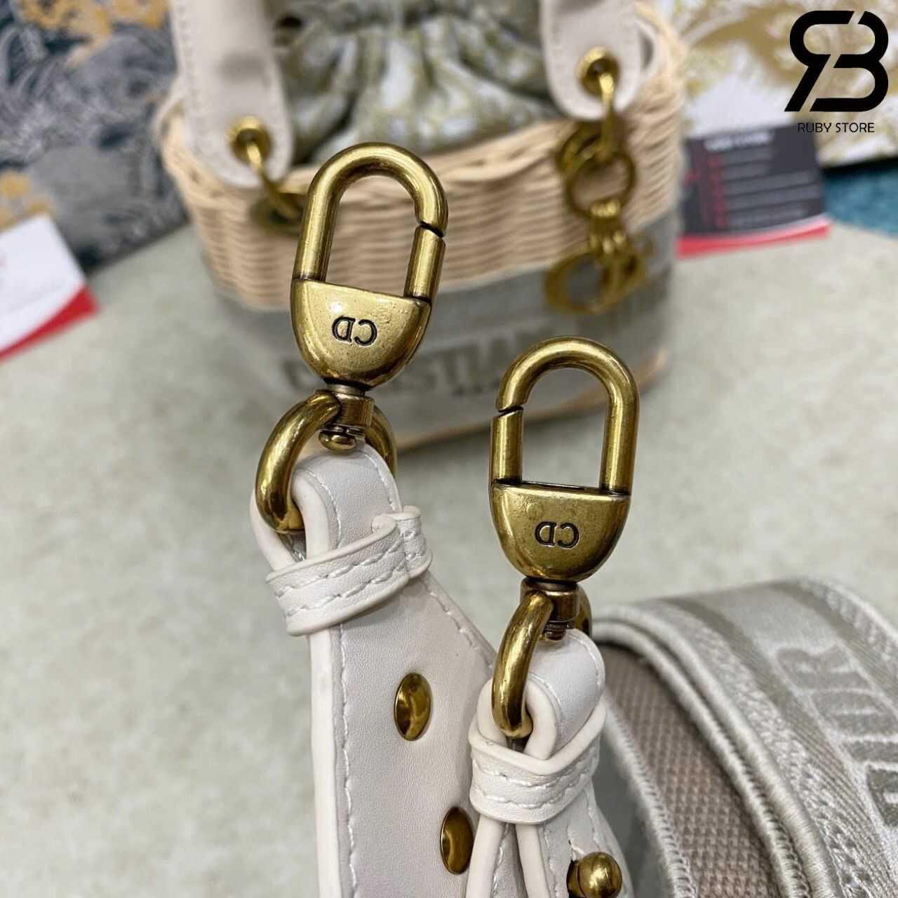 Túi Mini Lady Dior Natural Wicker Gray siêu cấp