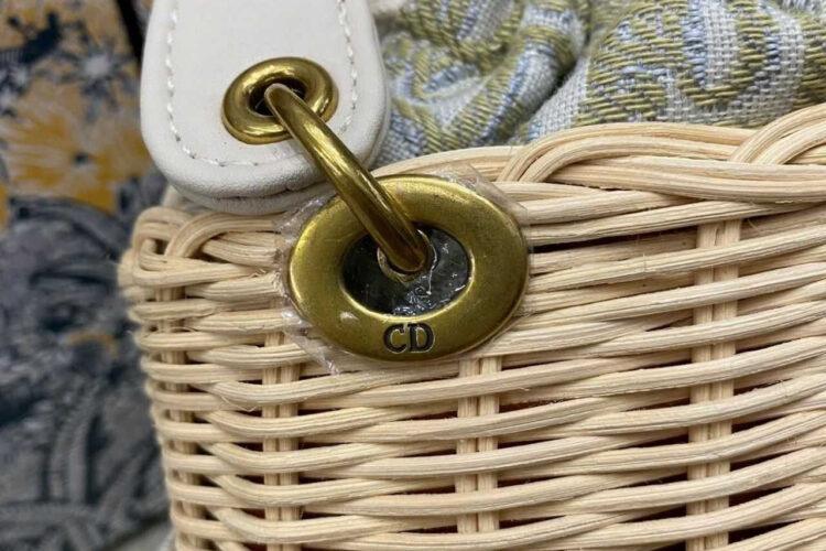 Túi Mini Lady Dior Natural Wicker Gray siêu cấp