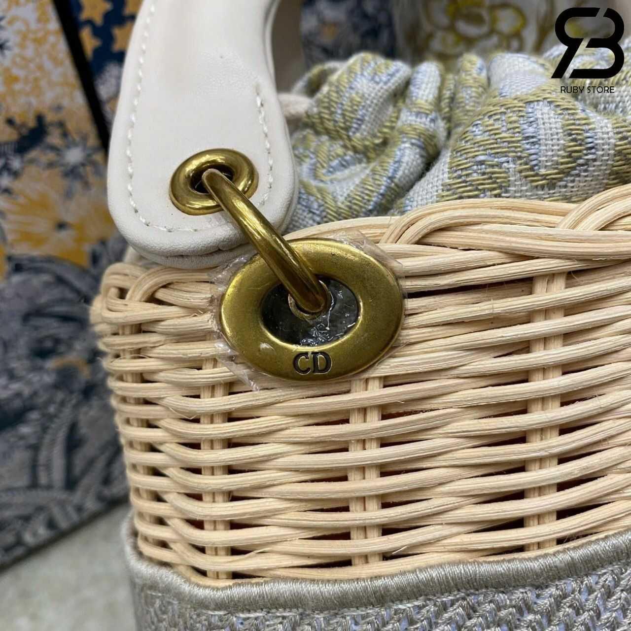 Túi Mini Lady Dior Natural Wicker Gray siêu cấp