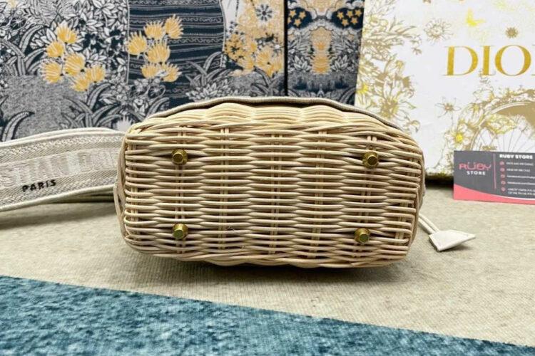 Túi Mini Lady Dior Natural Wicker Gray siêu cấp