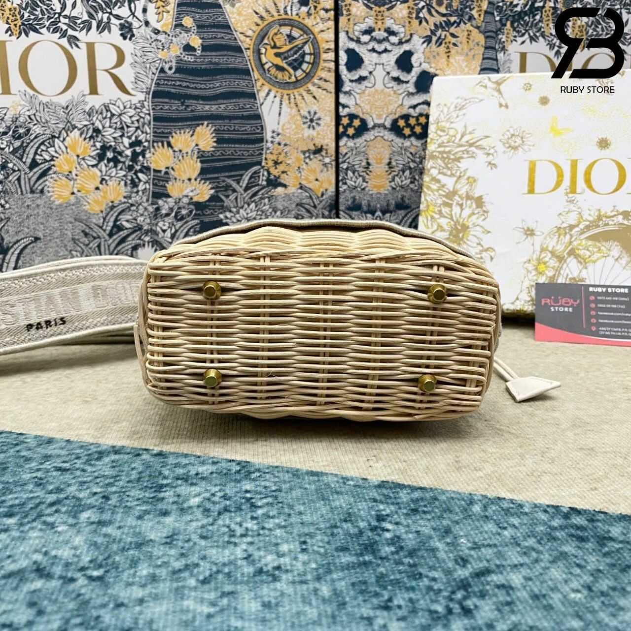 Túi Mini Lady Dior Natural Wicker Gray siêu cấp