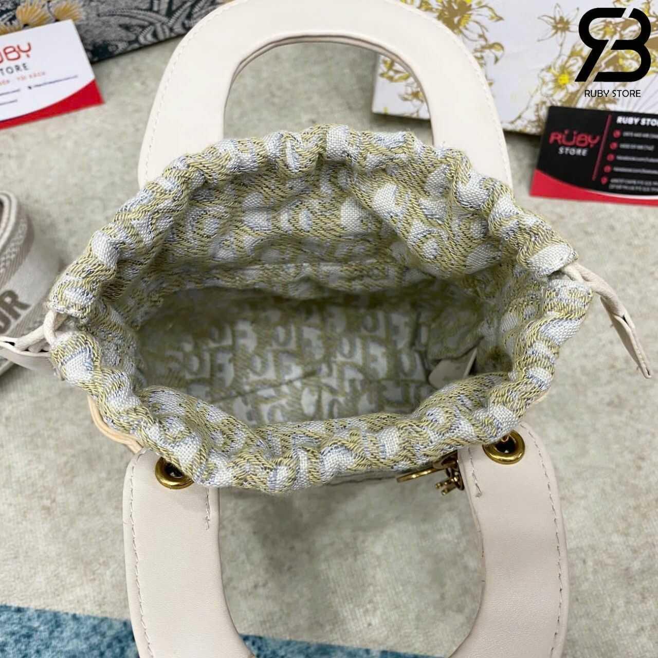 Túi Mini Lady Dior Natural Wicker Gray siêu cấp