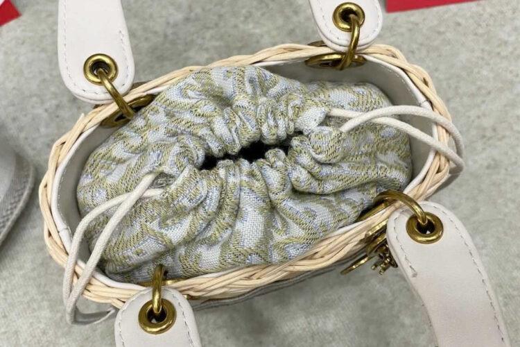 Túi Mini Lady Dior Natural Wicker Gray siêu cấp