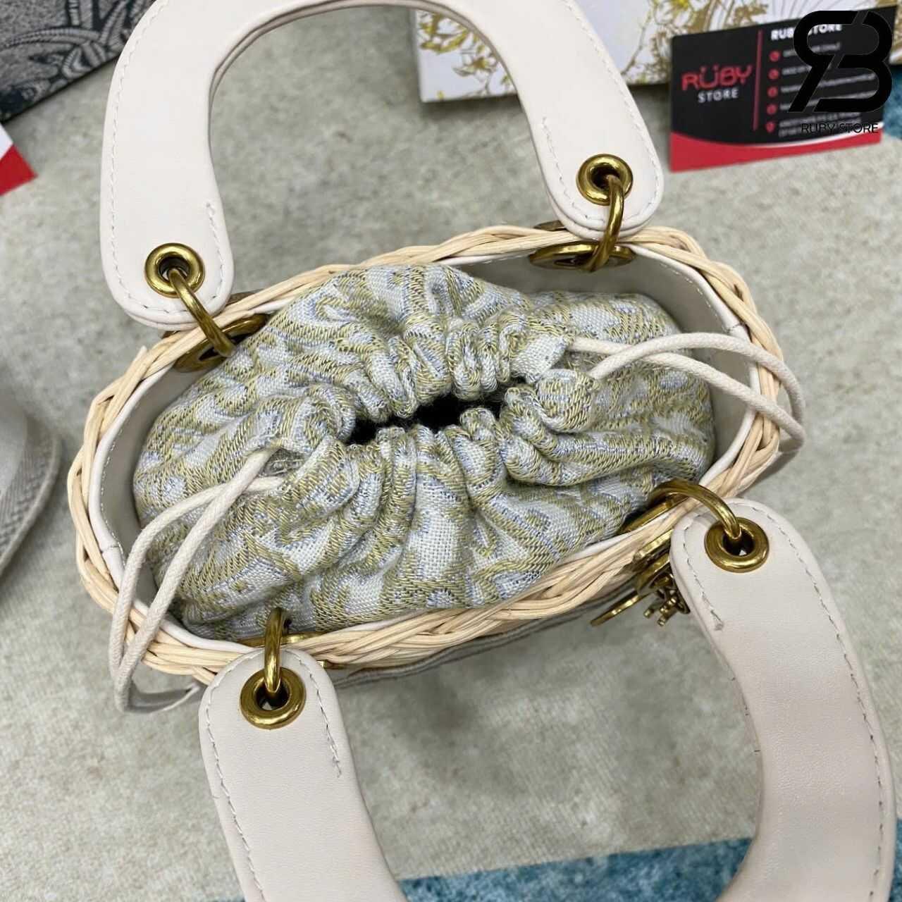 Túi Mini Lady Dior Natural Wicker Gray siêu cấp