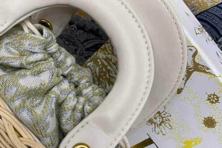 Túi Mini Lady Dior Natural Wicker Gray siêu cấp