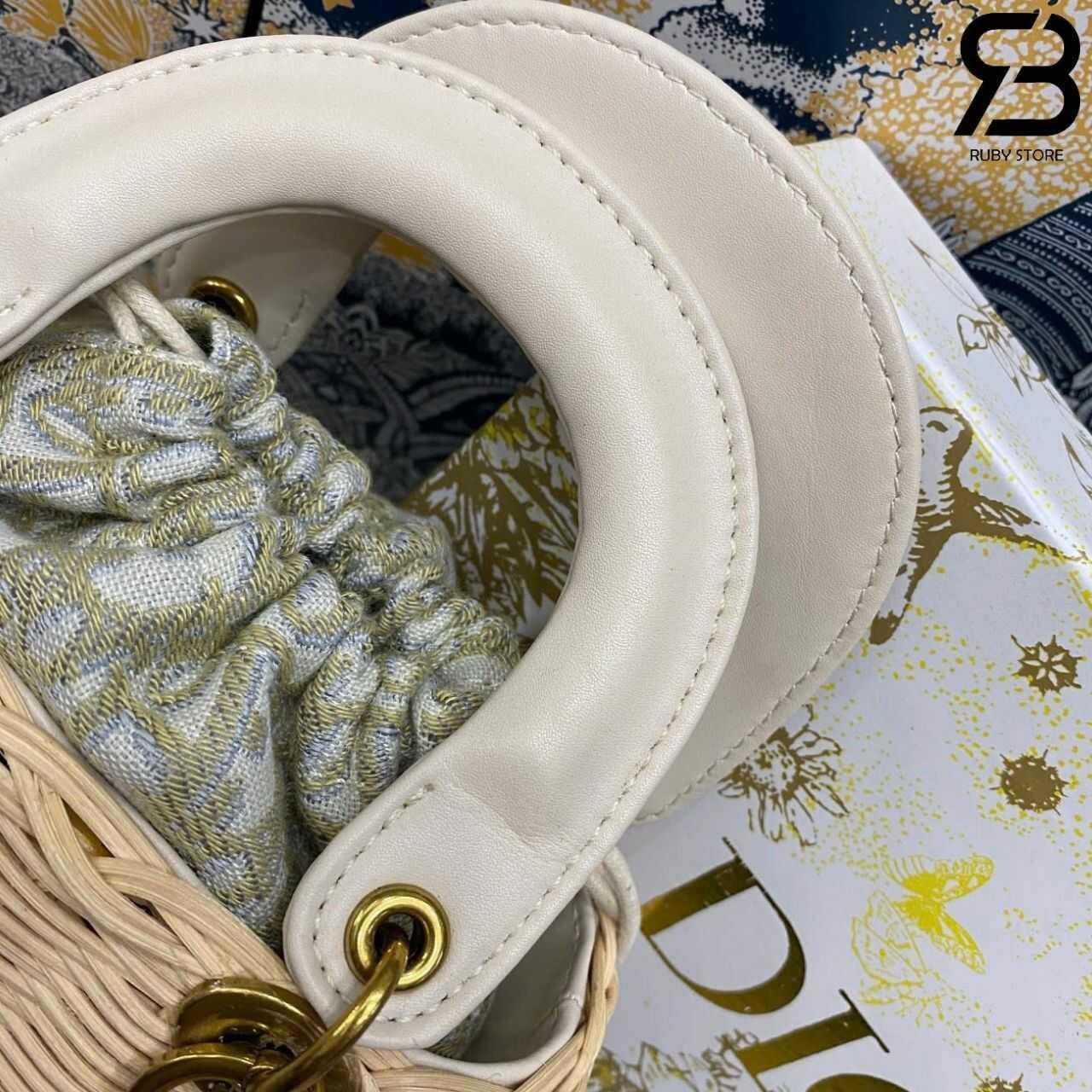 Túi Mini Lady Dior Natural Wicker Gray siêu cấp