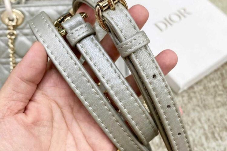 Túi Mini Lady Dior Pearl Grey Lambskin GHW Màu Xám