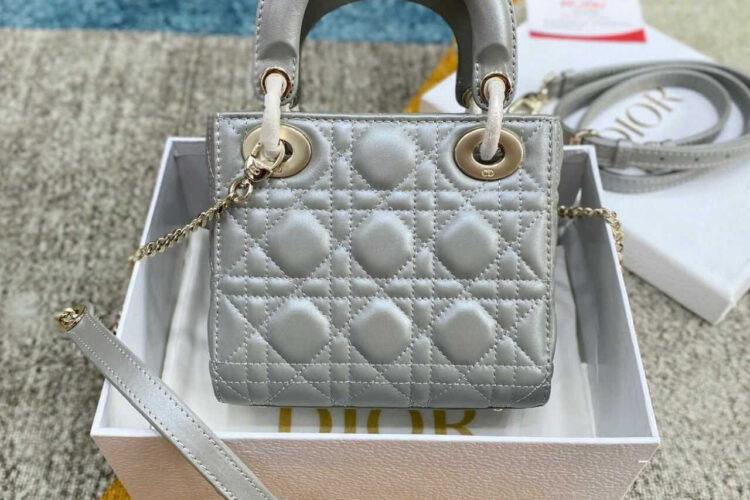 Túi Mini Lady Dior Pearl Grey Lambskin GHW Màu Xám