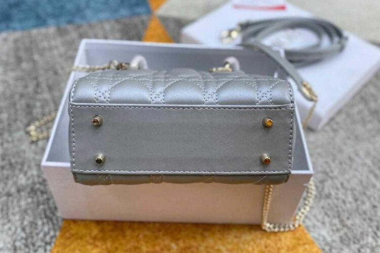 Túi Mini Lady Dior Pearl Grey Lambskin GHW Màu Xám