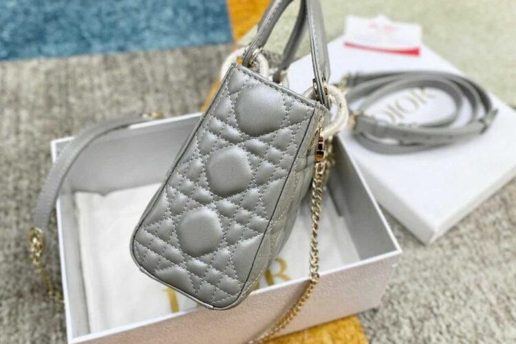Túi Mini Lady Dior Pearl Grey Lambskin GHW Màu Xám