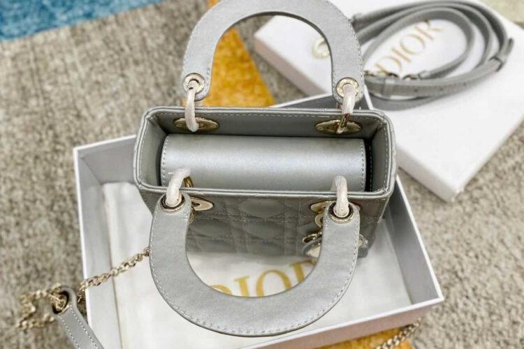 Túi Mini Lady Dior Pearl Grey Lambskin GHW Màu Xám