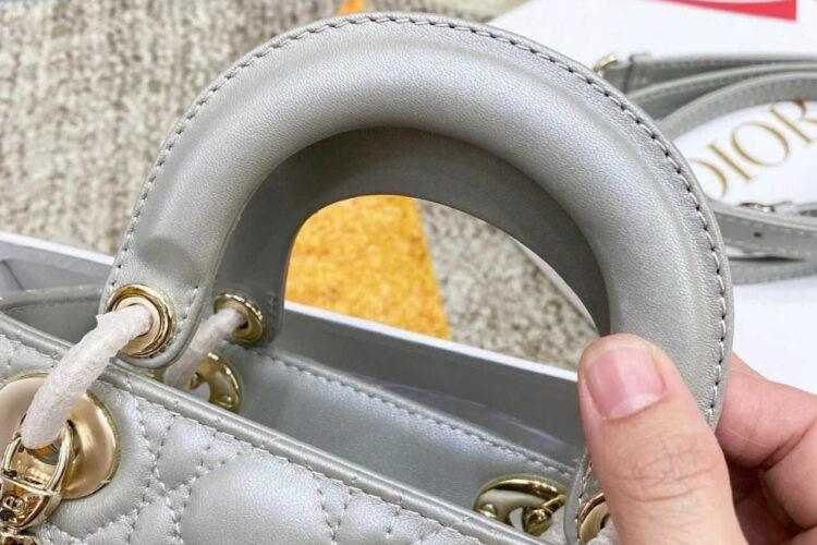 Túi Mini Lady Dior Pearl Grey Lambskin GHW Màu Xám