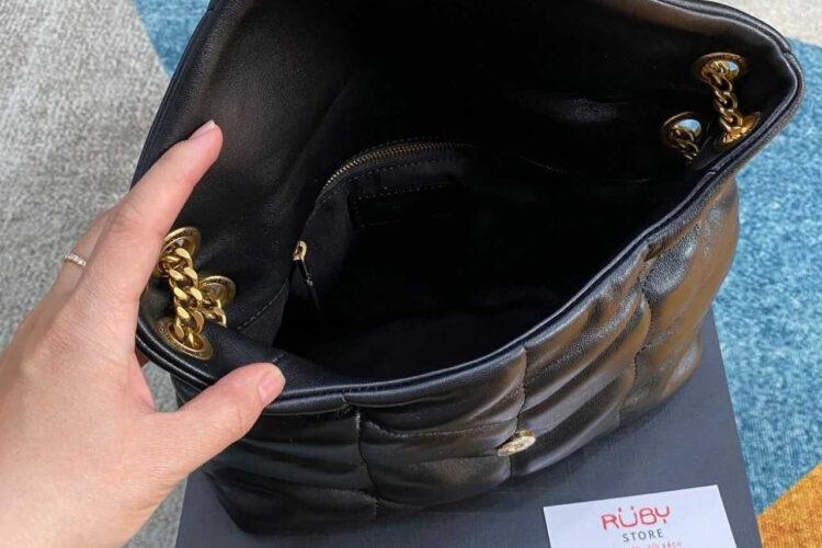 Túi YSL Small Puffer Bag Black Lambskin GHW Đen Khóa Vàng