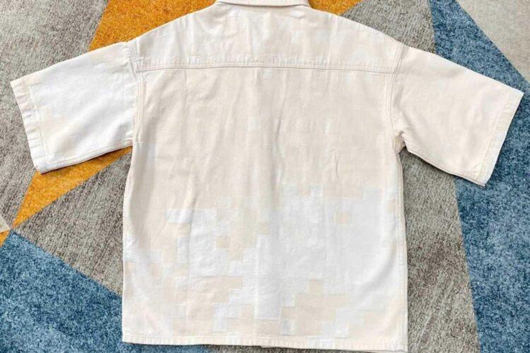 Áo LV Damier Short-Sleeved Denim Shirt Damoflage Jacquard Ecru Màu Kem