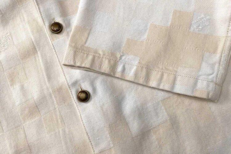 Áo LV Damier Short-Sleeved Denim Shirt Damoflage Jacquard Ecru Màu Kem