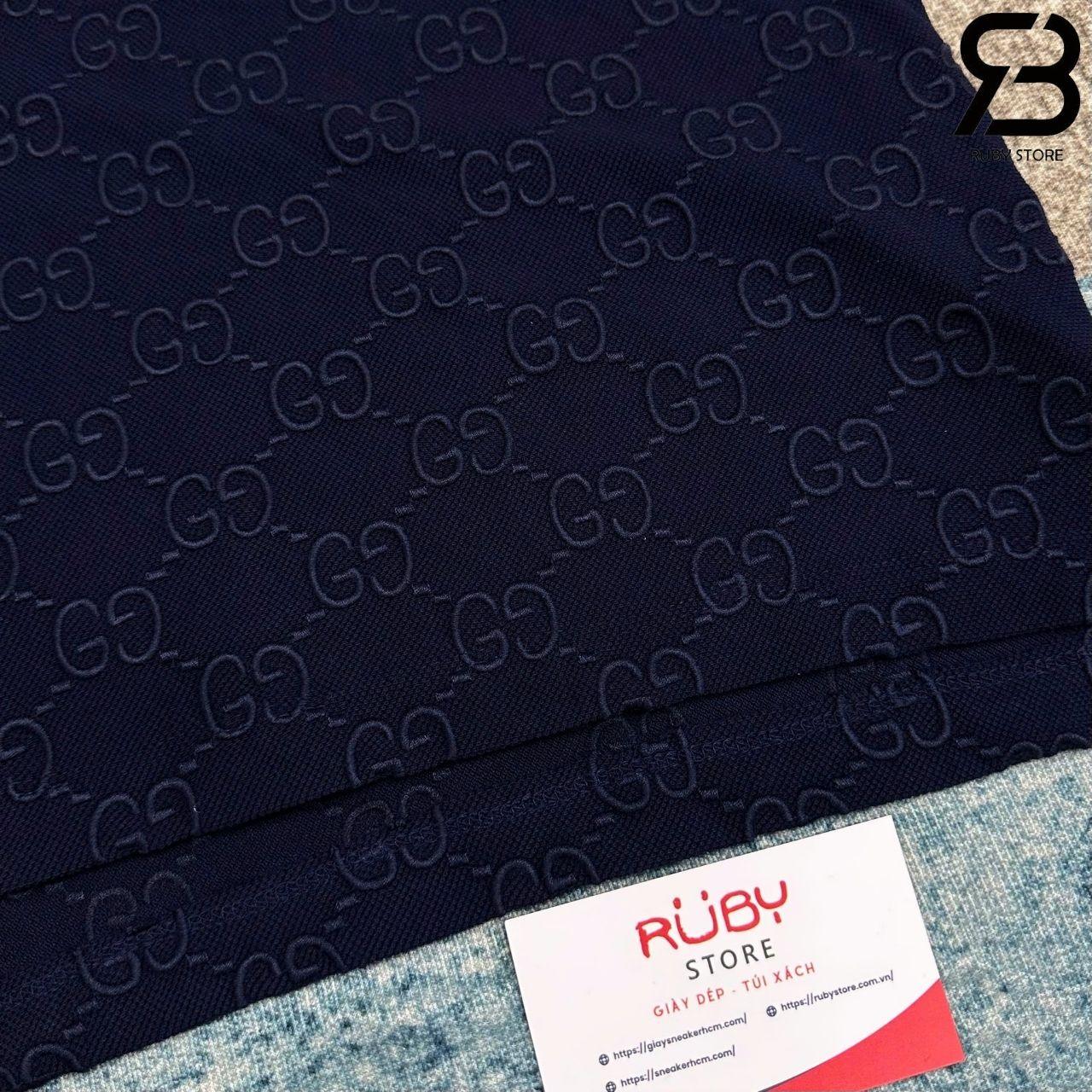 Áo Thun Gucci Cotton Piquet Polo With GG Navy Blue Màu Xanh