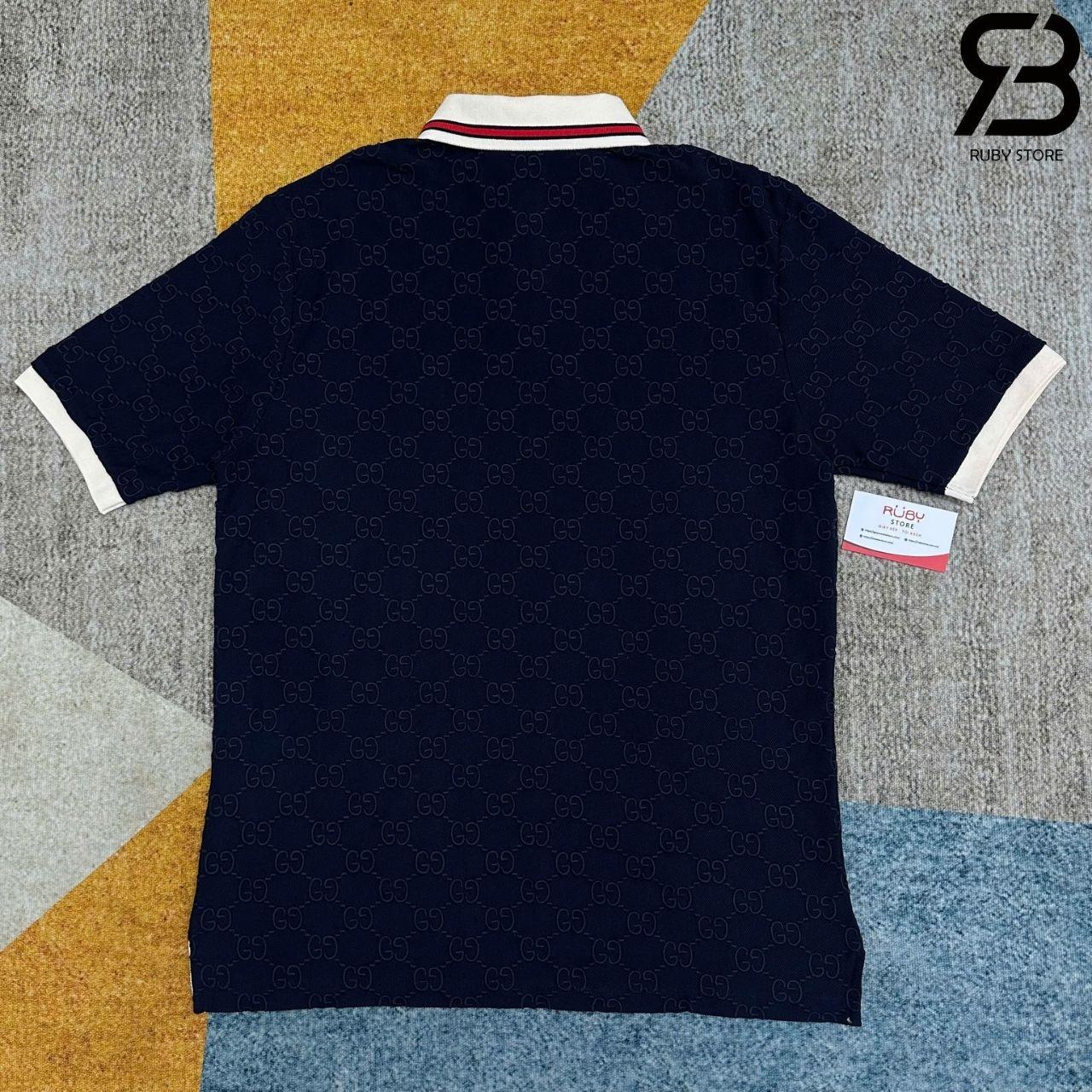 Áo Thun Gucci Cotton Piquet Polo With GG Navy Blue Màu Xanh