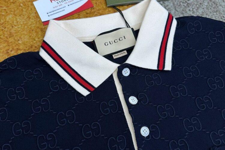 Áo Thun Gucci Cotton Piquet Polo With GG Navy Blue Màu Xanh
