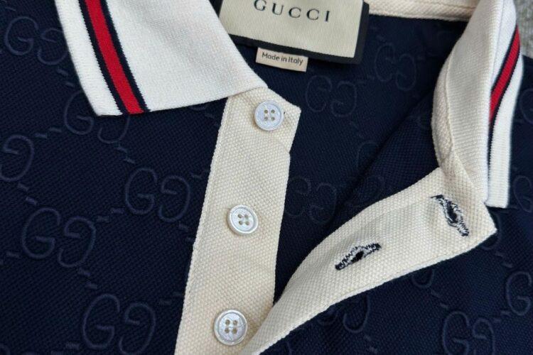 Áo Thun Gucci Cotton Piquet Polo With GG Navy Blue Màu Xanh